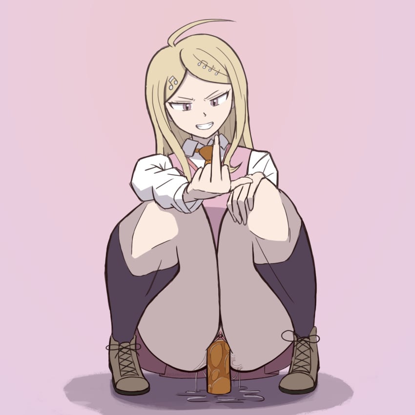 akamatsu_kaede danganronpa danganronpa_v3 dildo dildo_in_pussy impossible_anatomy masturbation middle_finger no_panties pussy_juice pussy_juice_drip self_upload sex_toy solo squatting squishylaser vaginal_penetration