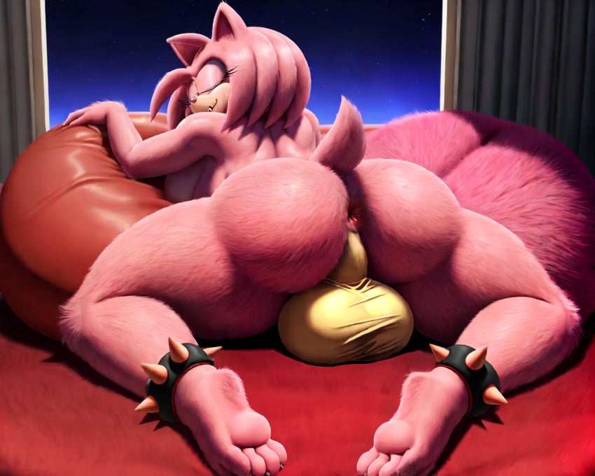 ai_generated amy_rose amy_rose_the_werehog anus beanbag big_balls feet furry futa_only futanari penis petplay sleeping solo_futa sonic_(series) sonic_the_hedgehog_(series) spiked_anklet