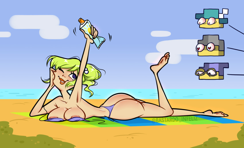 ass bard bard_(rotmg) bastardo_infeliz basttard beach blonde_hair breasts colored mystic mystic_(rotmg) nipples realm_of_the_mad_god sunbathing sunburn sunscreen swimsuit teasing warrior warrior_(rotmg) wizard wizard_(rotmg)