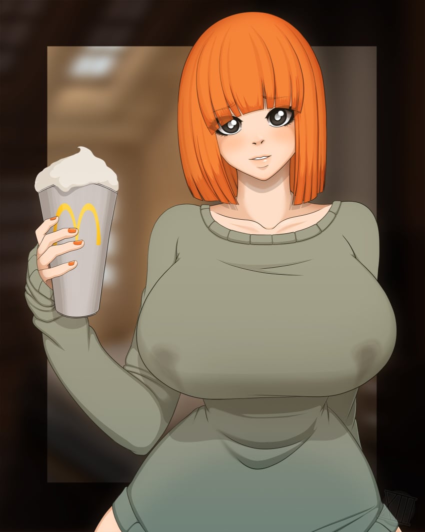 1girls big_breasts bob_cut breasts busty curvaceous curvy curvy_body curvy_female curvy_figure female grimace_shake huge_breasts large_breasts mcdonald's milf mom_(japanese_mcdonald's_commercial) mother orange_hair voluptuous waifuholic yoru_mac