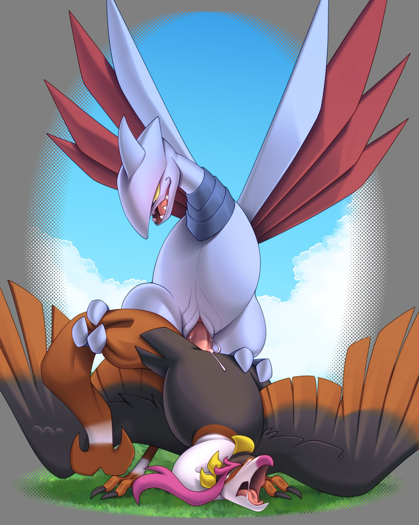 absurd_res ambiguous_gender ambiguous_penetration ass_up avian avian_feet bird cubow dominant duo feral fezandipiti forced generation_2_pokemon generation_9_pokemon genitals hi_res legendary_pokemon male nintendo penetration penis pokemon pokemon_(species) rape skarmory tail tail_grab