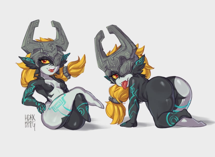 1girls black_body body_markings bubble_ass bubble_butt female female_focus female_only grey_body hdhx imp imp_midna long_hair midna orange_hair shortstack solo solo_focus the_legend_of_zelda twilight_princess