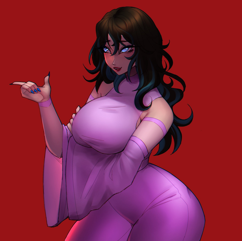 big_ass big_breasts black_hair blue_eyes eirlys female female_only pink_dress