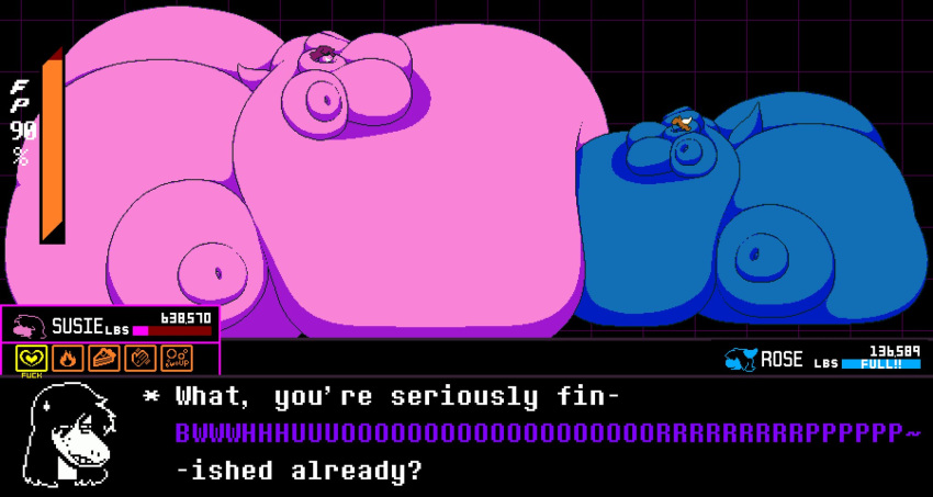 big_ass big_breasts breasts bubble_ass bubble_butt chip_at_night deltarune huge_ass huge_breasts hyper immobile oc overweight rosetta_dreemurr ssbbw susie_(deltarune) thick_thighs wide_hips