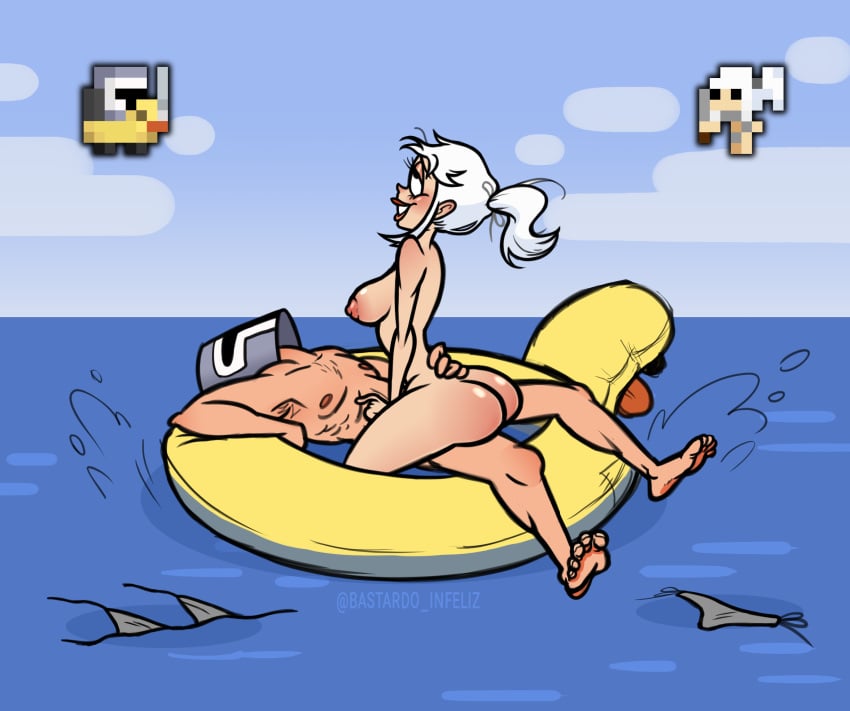 ass bastardo_infeliz basttard beach breasts colored inflatable knight_(rotmg) masked_male penetration realm_of_the_mad_god riding sea swimsuit tied_hair trickster_(rotmg) water white_hair