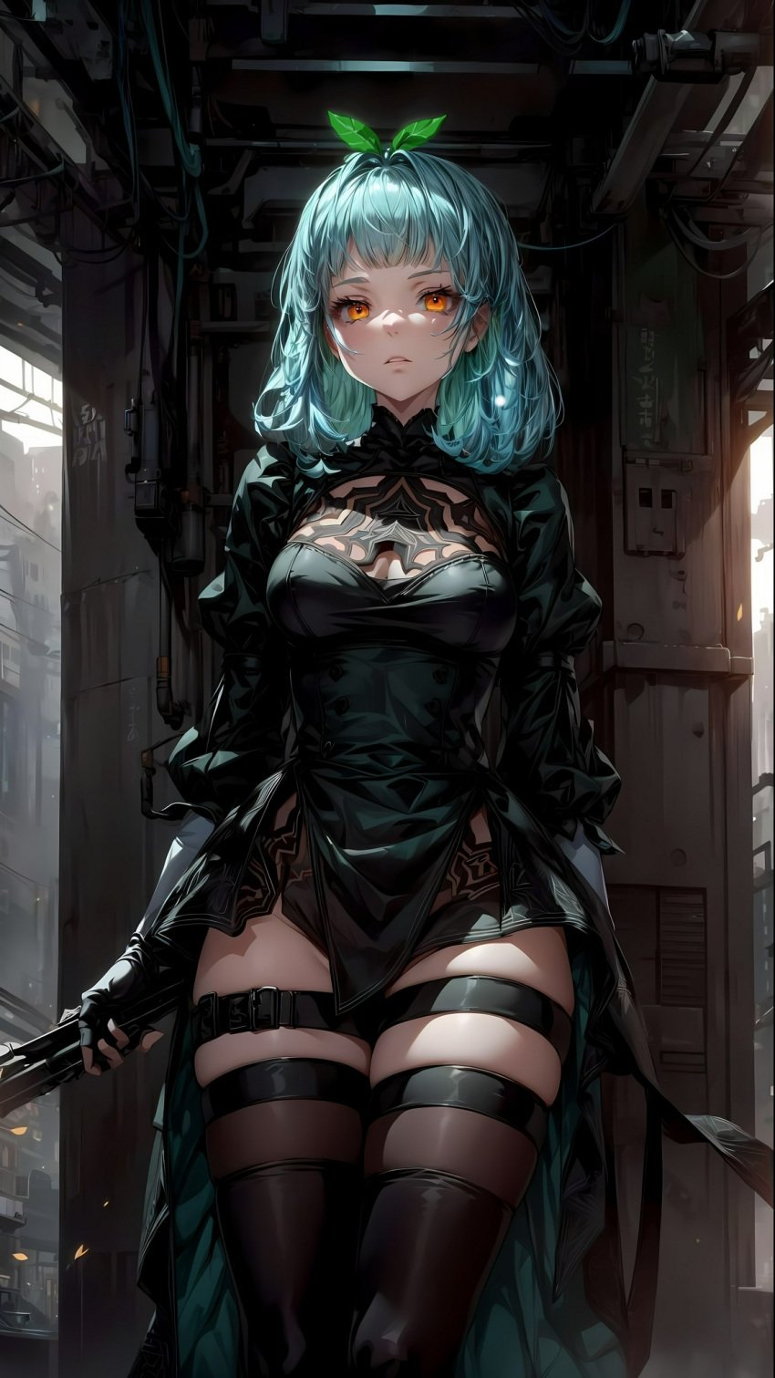 ai_generated blue_hair cosplay cute nier:_automata orange_eyes soyapoya streamer twitch virtual_youtuber vtuber yorha_2b_(cosplay)