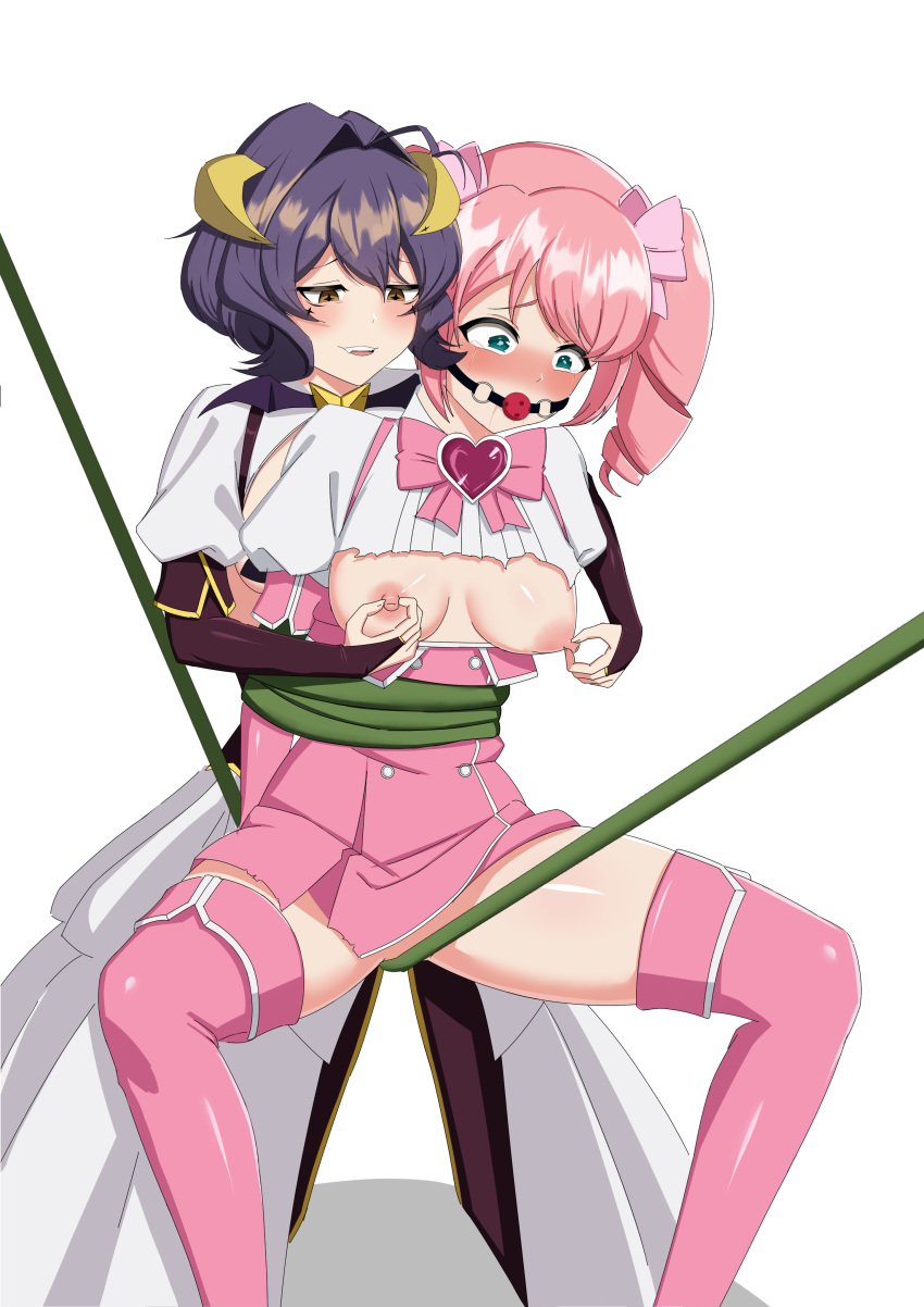 2girls bondage breasts female female_only fixer hanabishi_haruka hiiragi_utena magia_baiser magia_magenta mahou_shoujo_ni_akogarete multiple_girls yuri