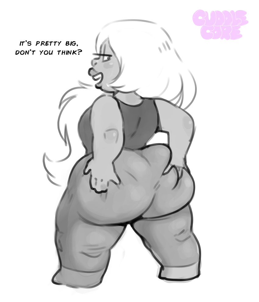 1female 1girls 2024 2d 2d_(artwork) amethyst_(steven_universe) ass_focus ass_grab big_ass big_butt cuddlecore dialogue female female_focus female_only gem_(species) grabbing_own_ass hi_res high_resolution highres huge_ass huge_butt long_hair looking_at_viewer looking_back pinup pov pov_eye_contact shortstack sketch squeezing_butt steven_universe