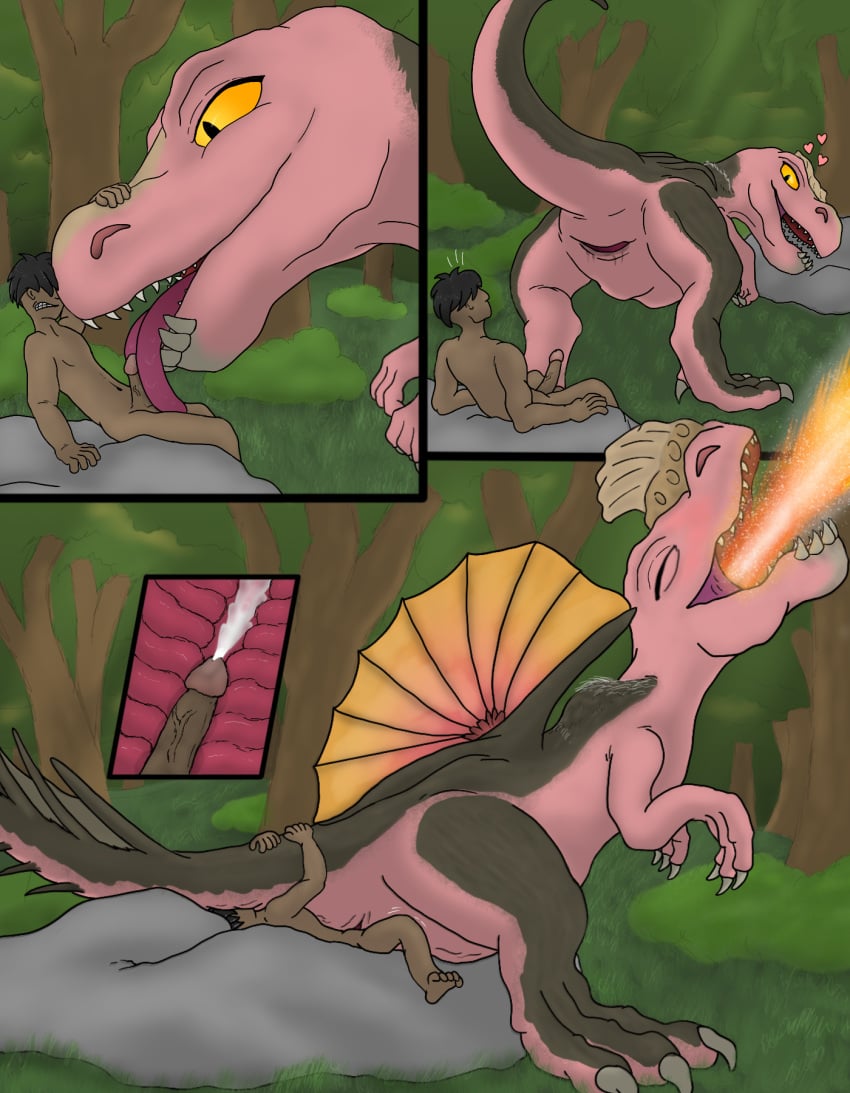 animal_genitalia anjanath bodily_fluids breath_powers brute_wyvern capcom claws cloaca cloacal closed_eyes comic cum cum_in_cloaca cum_inside dinosaur domination duo elemental_manipulation female female_on_human feral fire fire_breathing fire_manipulation forest genital_fluids genitals heart hi_res human human_on_feral interspecies larger_female licking looking_back male male/female male_on_feral mammal monster_hunter oral penile penis penis_lick plant reptile rock scalie sex sharp_teeth size_difference smaller_male strohdelfin teeth tongue tongue_out tree video_games yellow_eyes zoophilia