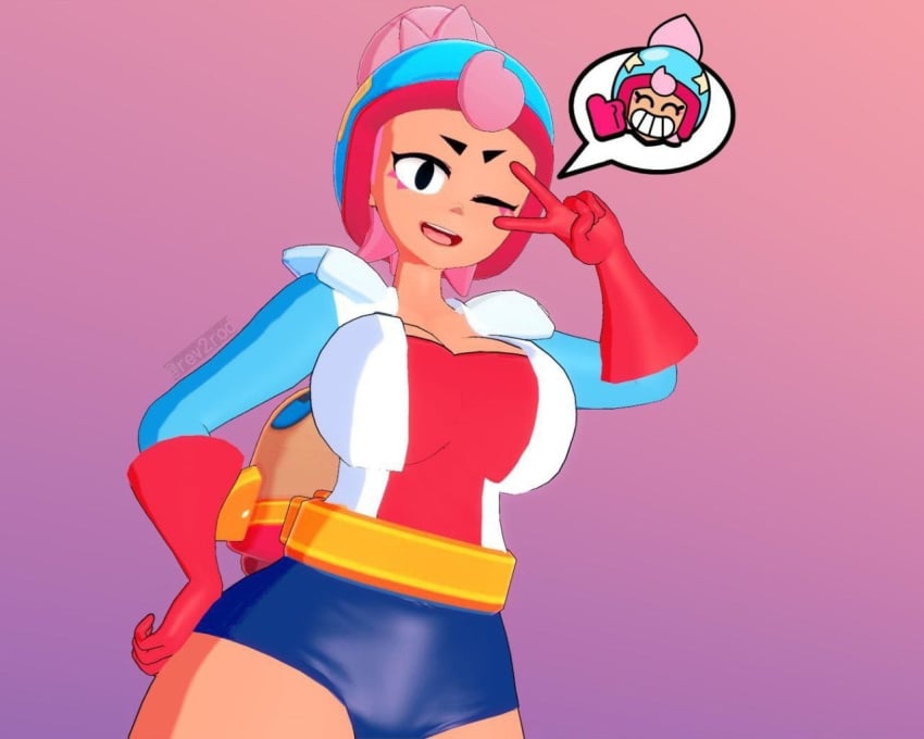 3d brawl_stars breasts female fully_clothed janet_(brawl_stars) looking_at_viewer rev2rod smirking