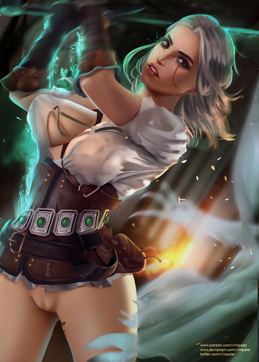 1girls big_breasts bottomless breasts breasts_out cd_projekt_red ciri color colored cute detailed_background female female_only fit hi_res high_resolution highres large_breasts looking_at_viewer realistic solo tagme the_witcher_(series) the_witcher_3:_wild_hunt topless v1mpaler vagina white_hair