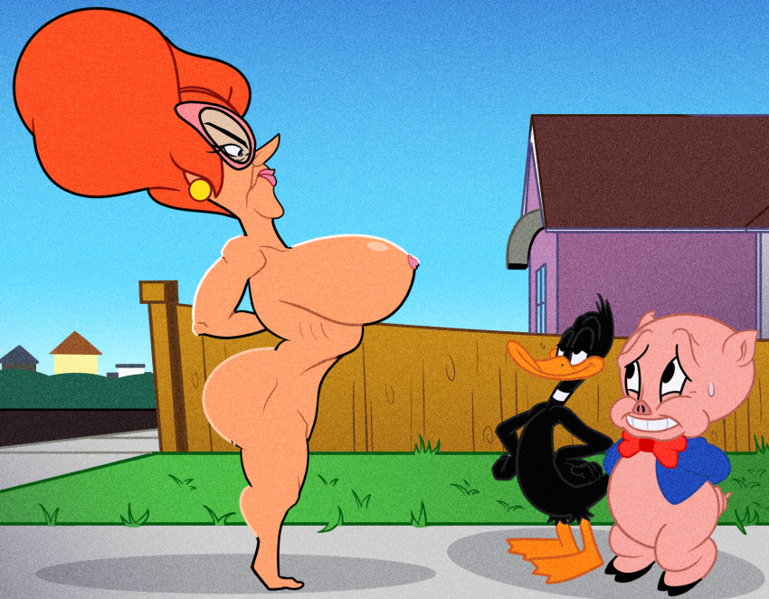 big_ass big_breasts colored daffy_duck edit editokur999 female grass house inspection_lady looney_tunes movie nude nude_edit outside porky_pig screencap warner_brothers