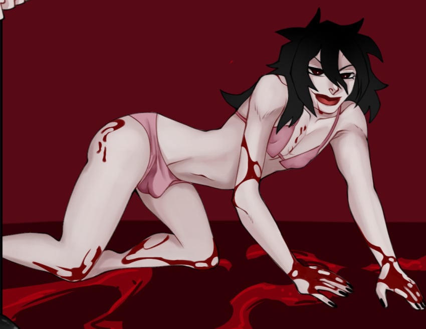 1boy 1femboy 1male alternative_universe black_eyes black_hair blood blood_on_clothing blood_on_face bulge bulge_through_clothing bulge_under_clothes creepypasta doggy_style femboy femboy_focus femboy_jeff_the_killer femboy_only fit fit_femboy fit_male jeff_the_killer jo_ns4w jojoenlasnubes jojoverse killerverse nipple_bulge nipples nipples_visible_through_clothing pale-skinned_femboy pale-skinned_male pale_skin red_lipstick simple_background skinny skinny_male skinny_penis skinny_waist small_dom_big_sub small_waist smaller_male smile smiley_face smiling smiling_at_viewer solo standing underwear underwear_only