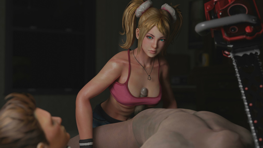 3d artist_request blonde_hair blue_eyes cheating cheating_girlfriend cuckold juliet_starling lollipop_chainsaw nick_carlyle paizuri penis_between_breasts teenager titjob twintails