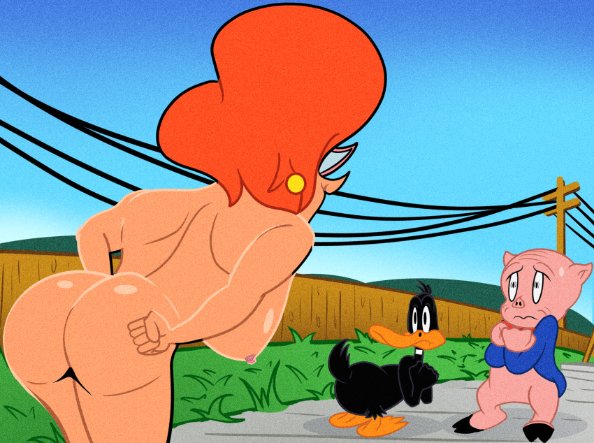 big_ass big_breasts colored daffy_duck edit editokur999 female grass house inspection_lady looney_tunes movie nude nude_edit outside porky_pig screencap warner_brothers