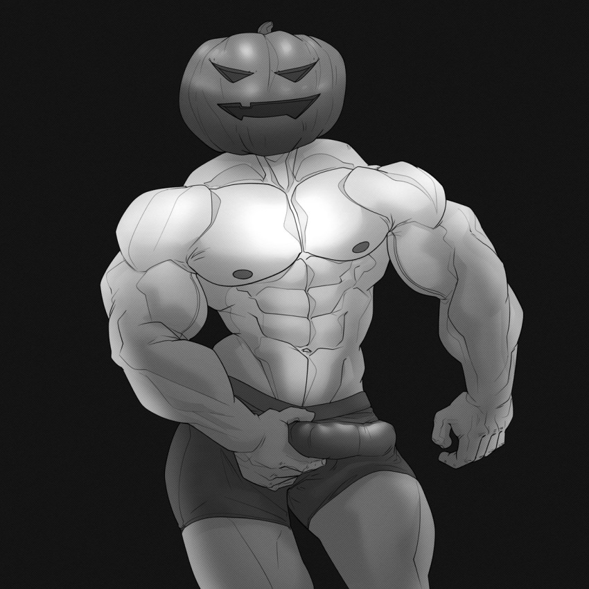 1boy bara barazoku boxers bulge erection_under_clothes gay halloween holidays male male_focus male_nipples male_only manly muscular_male nipples penis penis_outline pumpkin pumpkin_head pumpkin_head_(character) puppynolan solo solo_male underwear yaoi