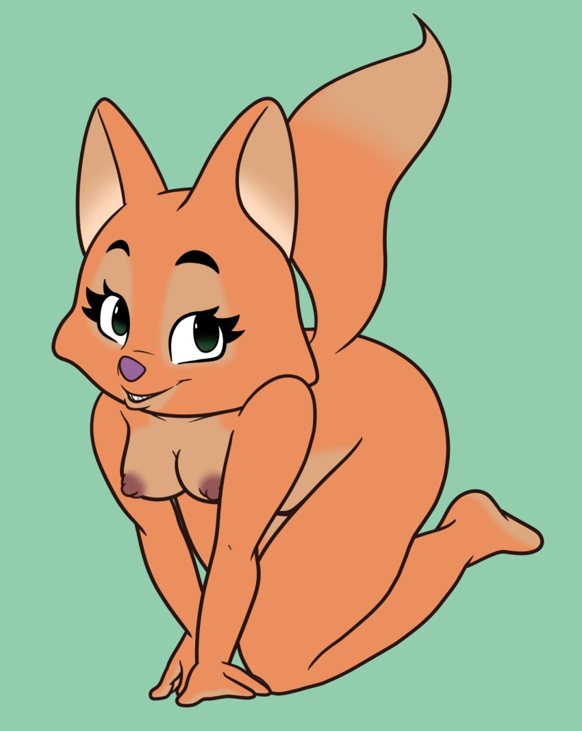 2022 breasts diane_foxington dreamworks female female_focus female_only four-pundo fox furry green_background green_eyes nipples orange_fur the_bad_guys thighs