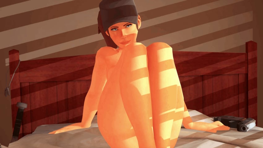 animated anus ass baseball_bat bed blue_eyes breasts brown_hair clitoris dog_tags fat_mons female femscout hat hi_res highres inviting jeggosfm looking_at_viewer pistol ponytail pov pussy smile smirk source_filmmaker spread_legs spread_pussy spreading tagme team_fortress_2 thick_thighs