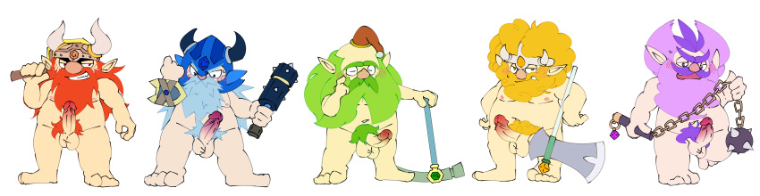 absurd_res balls beard dwarf erik_(puyo_puyo) facial_hair genitals group hair hi_res humanoid humanoid_genitalia humanoid_penis humanoid_pointy_ears jorn_(puyo_puyo) kaapo leif_(puyo_puyo) male male_only not_furry orvo otkmdng penis pubes purple_hair puyo_puyo puyo_puyo_quest