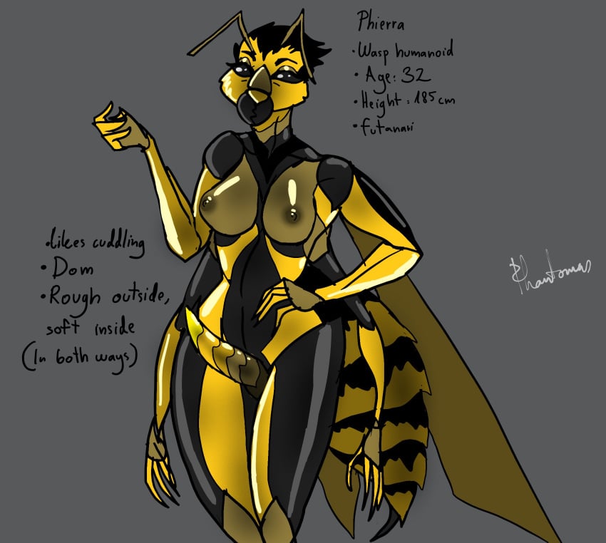 antennae anthro furry futanari humanoid insect_humanoid original_character phantomas(artist) wasp wasp_girl wasp_waist wings