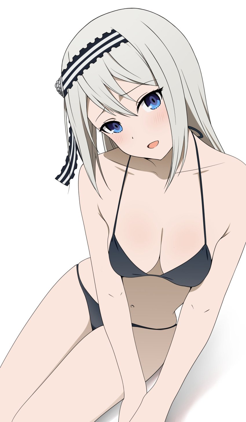 1girls absurd_res absurdres accurate_art_style anime_style bare_arms bare_legs bare_midriff bare_shoulders bare_thighs belly belly_button black_bikini black_bra black_swimsuit blue_eyes blush cleavage collarbone coro_fae female female_focus female_only groin hair_ornament high_resolution highres kaguya-sama_wa_kokurasetai_~tensai-tachi_no_renai_zunousen~ legs light_skin looking_at_viewer navel nude official_style petite petite_body petite_breasts petite_female schoolgirl shirogane_kei silver_hair simple_background simple_shading sitting slender_waist slim_waist small_breasts smile solo string_bikini student teenager thighs thin_waist tilted_head v-line white_background white_hair