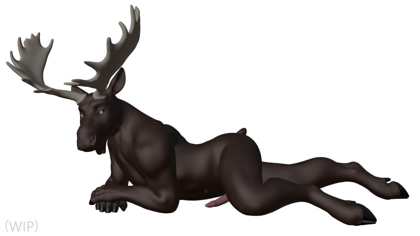 1boy 3d absurd_res animal_genitalia animal_penis anthro antlers arkadios blender_(software) brown_body deer digital_media_(artwork) digitigrade fingers genitals hi_res hooved_fingertips hooves horn male male_only mammal moose new_world_deer penis solo tail unfinished