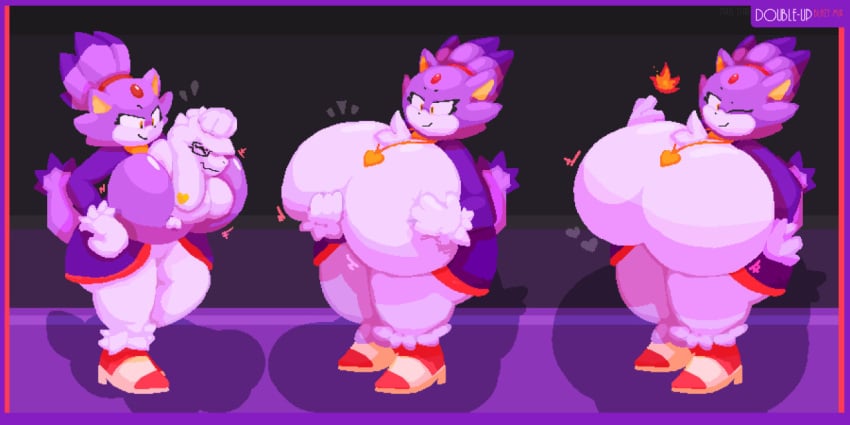 anthro blaze_the_cat breast_expansion breast_vore breasts chest_tuft clothed clothing domestic_cat eyelashes fingers gem goat head_tuft necklace pixel_star ponytail purple_body purple_hair sonic_(series) tuft vore white_body yellow_eyes