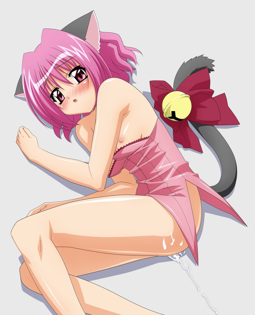 after_sex animal_ears bell blush bow breasts cat_ears cat_tail clothing cum cum_inside cumdrip female high_resolution ichigo_momomiya leotard magical_girl mew_ichigo nipples pink_hair short_hair solo sugimura_tomokazu tail tail_bell tokyo_mew_mew