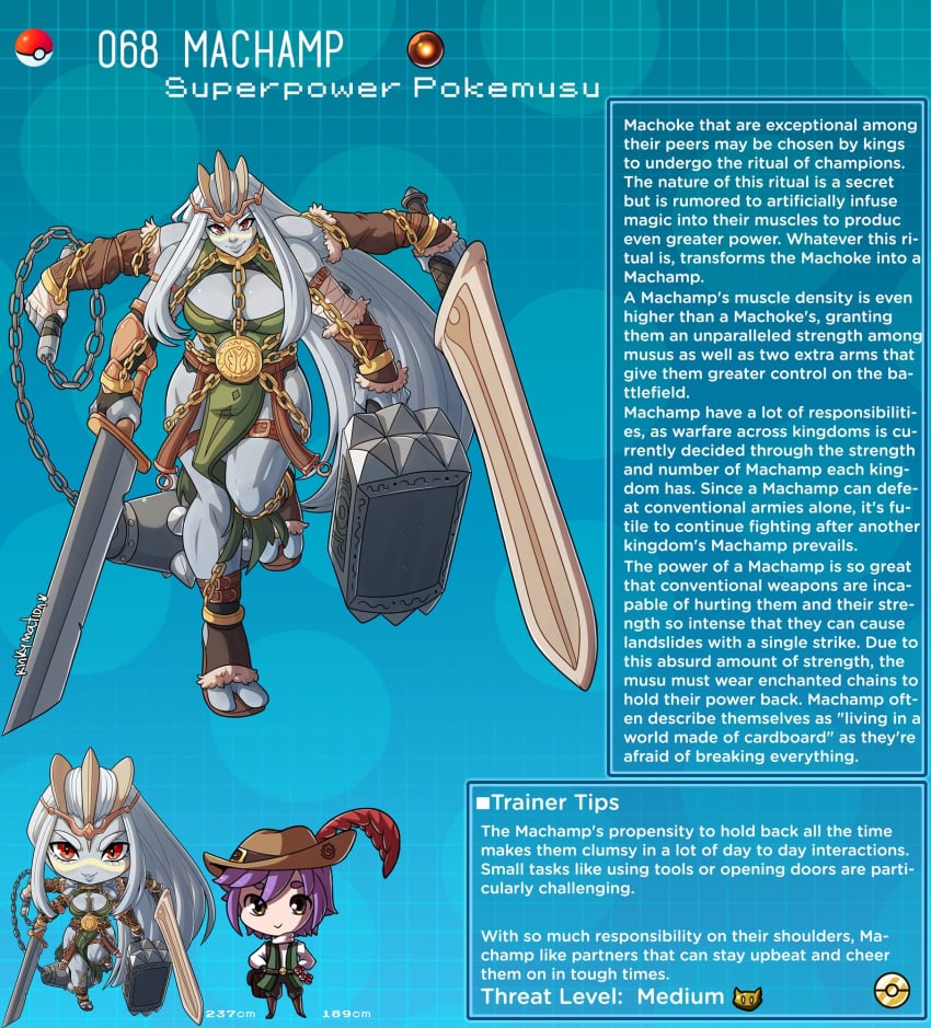 4_arms big_breasts creature_index english_text female female_machamp hammer hi_res humanized kinkymation machamp muscular muscular_female nintendo page_68 page_number pokémon_(species) pokemon pokemon-girl_encyclopedia pokemon_(species) pokemorph pokemusu profile quad_wielding sword swords text text_box weapons