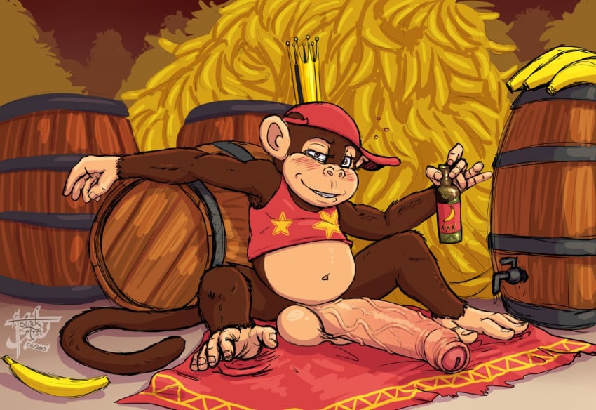 alcohol asinusadlyram balls banana big_penis boner diddy_kong donkey_kong_(series) drunk erection feral food foreskin fruit genitals glans haplorhine huge_cock humanoid_genitalia humanoid_penis hyper hyper_genitalia hyper_penis male male_only mammal monkey nintendo partially_retracted_foreskin penis plant plantigrade primate solo uncut vein veiny_penis video_games