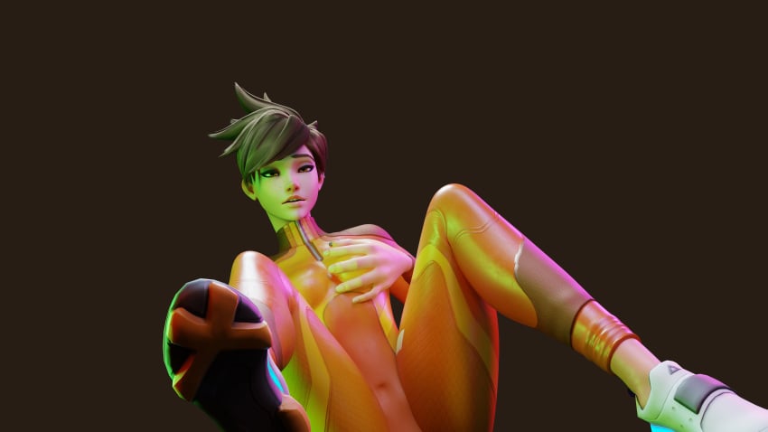 3d blender jumpsuit overwatch perky small_breasts solo tight_suit tracer