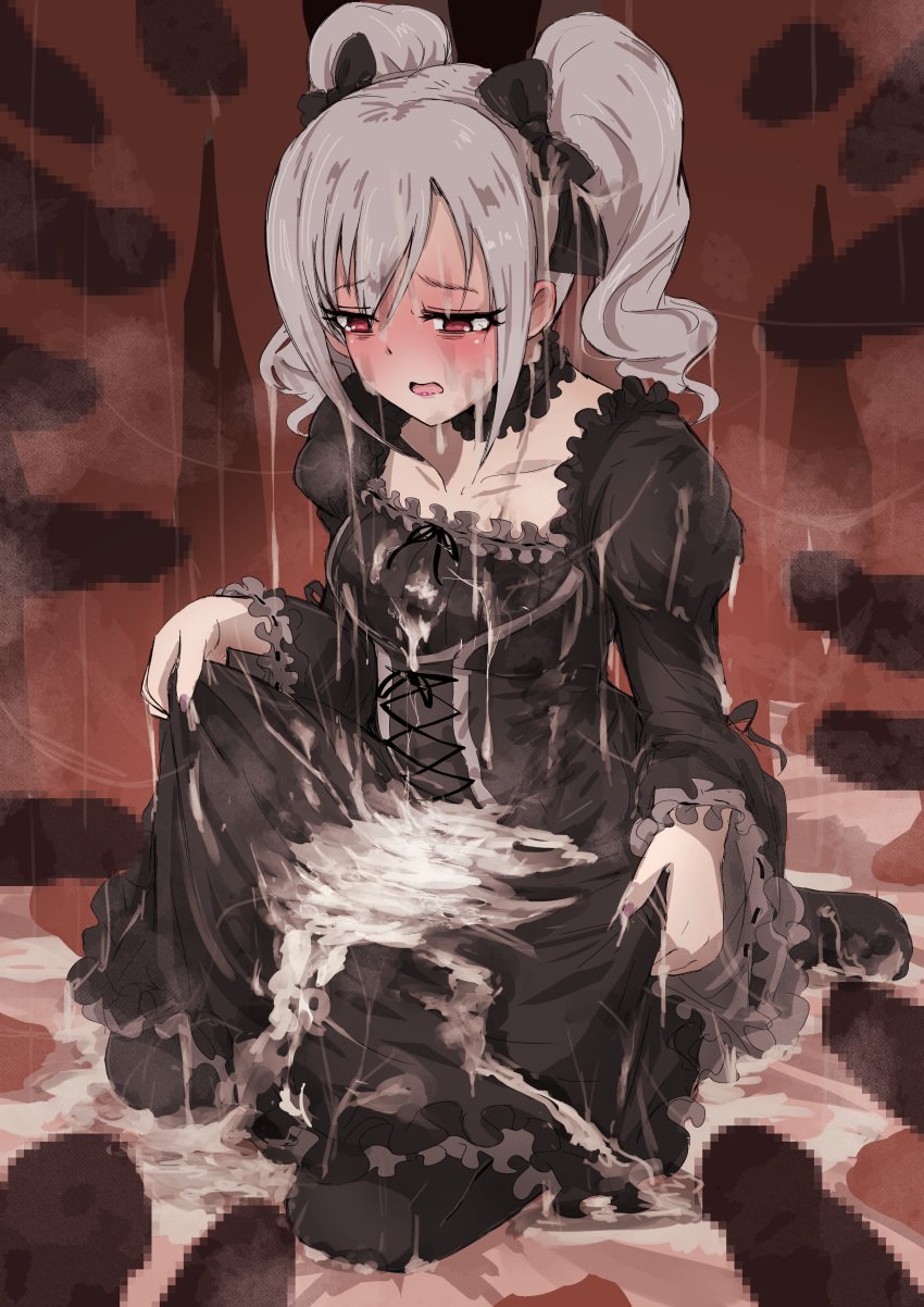 1girls 6+boys absurdres black_bow black_choker black_dress black_thighhighs blush bow breasts bukkake censored charybdo choker collarbone cum cum_on_body cum_on_breasts cum_on_clothes cum_on_lower_body cum_on_upper_body cum_pool cumdrip curly_hair dark-skinned_male dark_skin dress ear_blush embarrassed facial female frilled_choker frilled_dress frilled_sleeves frills full-face_blush gangbang gothic_lolita gradient_background grey_hair group_sex hair_between_eyes hair_ornament hairbow highres huge_filesize idolmaster idolmaster_cinderella_girls kanzaki_ranko kneeling lolita_fashion medium_breasts mosaic_censoring multiple_boys multiple_penises open_mouth parted_bangs parted_lips penis purple_nails red_eyes small_breasts steam surrounded_by_penises tearing_up tears teeth thighhighs tomawarinosuizou twintails