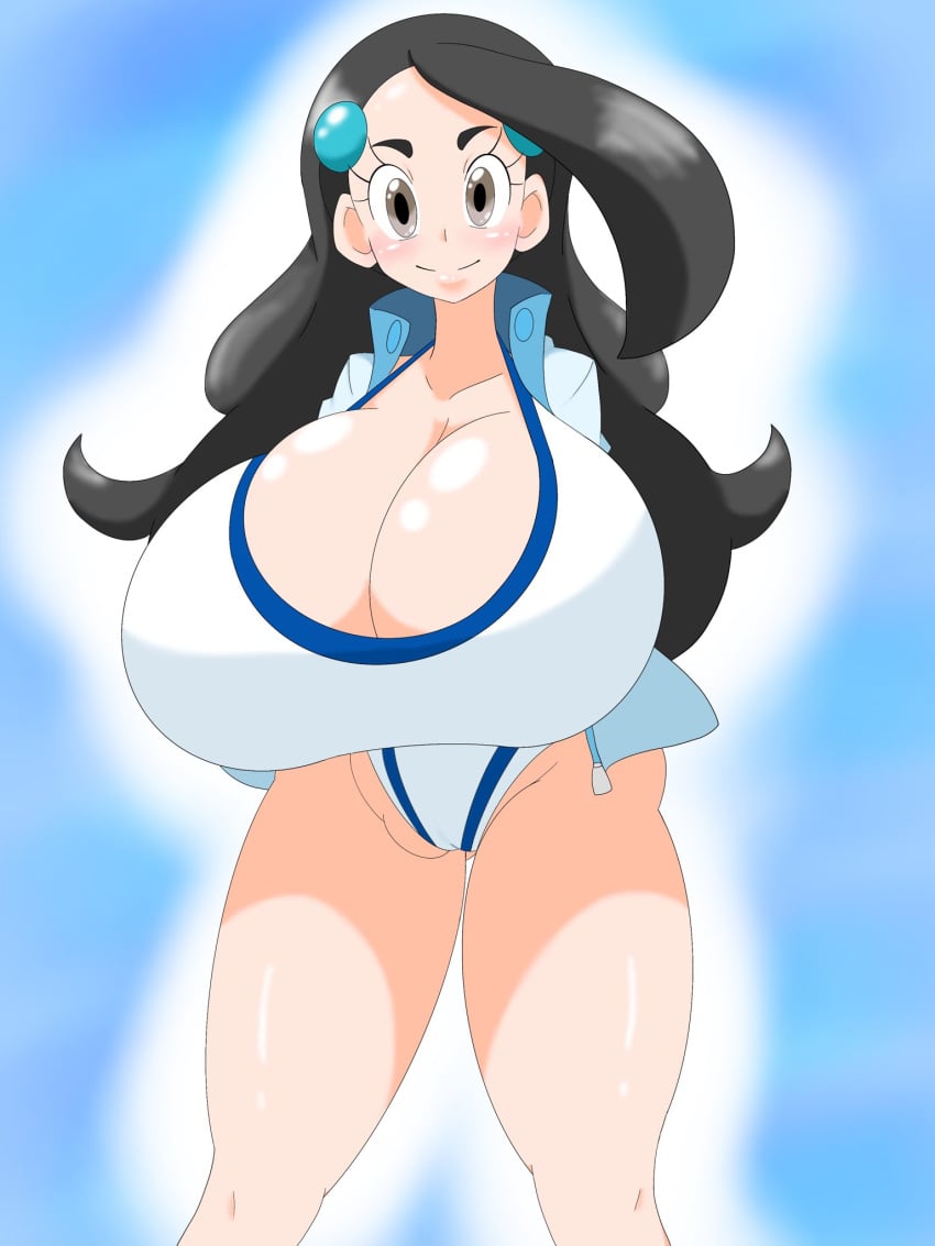 1girls alternate_breast_size alternate_hairstyle arms_behind_back big_breasts black_hair blush breasts brown_eyes cameltoe candice_(pokemon) cleavage collarbone cosplay eye_contact eyelashes female female_only gym_leader_(cosplay) huge_breasts human human_only kasumi_(pokemon)_(cosplay) long_hair looking_at_viewer misty_(pokemon)_(cosplay) nintendo nuruudon one-piece_swimsuit pale-skinned_female pale_skin pokemon pokemon_dppt pokemon_gsc pokemon_hgss pokemon_rgby smile solo solo_female standing swimsuit tagme thick_thighs top_heavy voluptuous wide_hips