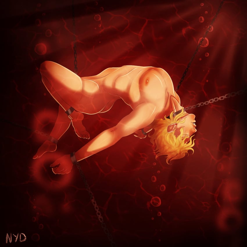 1boy alternate_color alternate_version_available blonde_hair chained chains dio_brando jojo's_bizarre_adventure male male_only nude_male nydelide stardust_crusaders