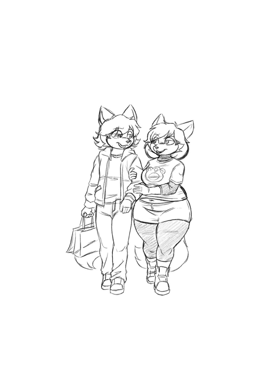 1boy 1girls anthro anthro_only big_breasts breasts female frisk_lk fully_clothed furry thick_thighs wide_hips