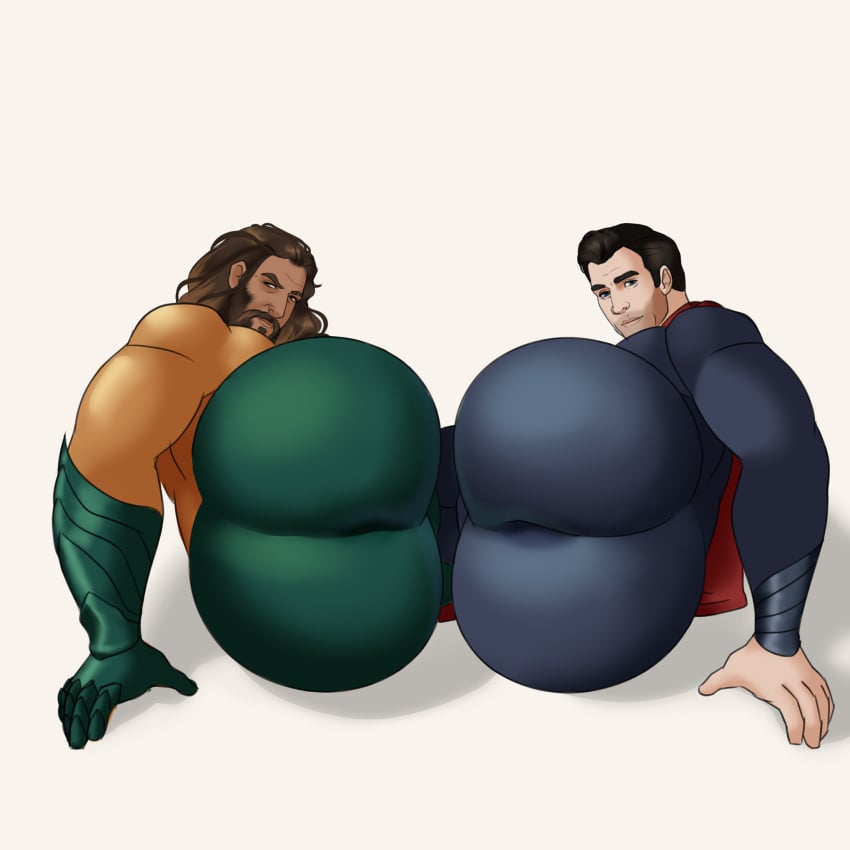 2boys 2males aquaman ass ass_focus ass_to_ass asshole bara big_ass big_butt celebrity dc dc_comics duo fully_clothed gay henry_cavill horkrugley jason_momoa looking_at_viewer male male_only muscular muscular_male plain_background presenting presenting_ass real_person skintight skintight_bodysuit skintight_clothing superman take_your_pick white_background