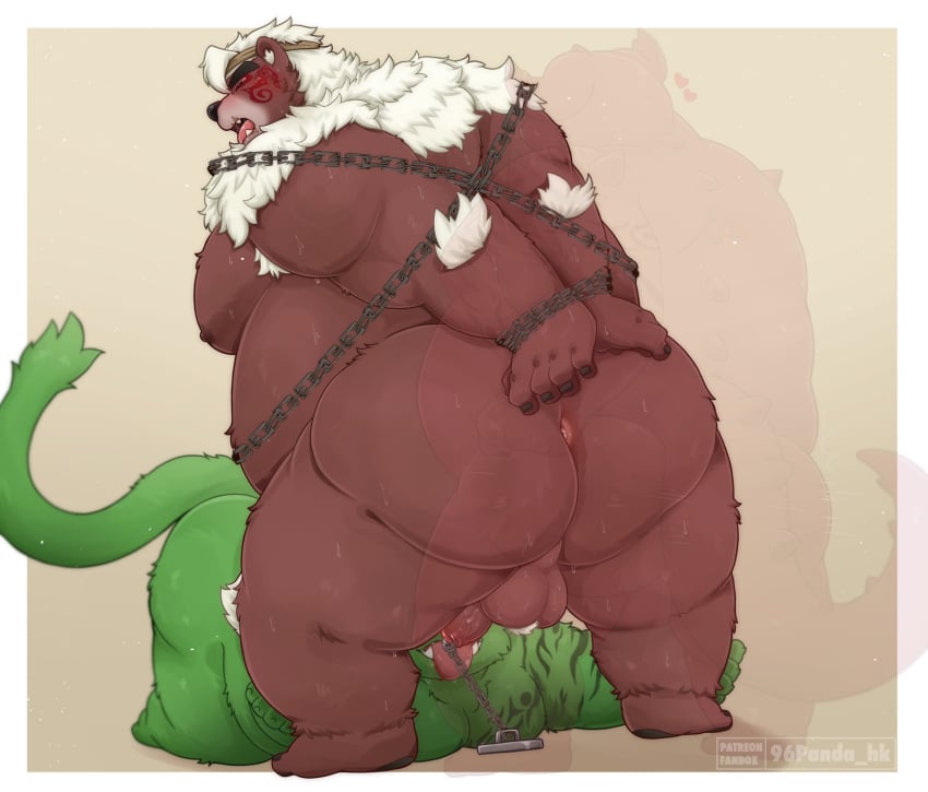 2024 2boys 96panda anal anthro anus ass backsack balls bear belly big_belly big_butt brown_body chained chains fellatio fire_baron gay genitals green_body group group_sex hi_res kemono kimun_kamui_(tokyo_afterschool_summoners) lifewonders male male/male male_only mammal moobs multiple_boys oral overweight penile red_body sex simple_background threesome tokyo_afterschool_summoners trio wood_baron yaoi