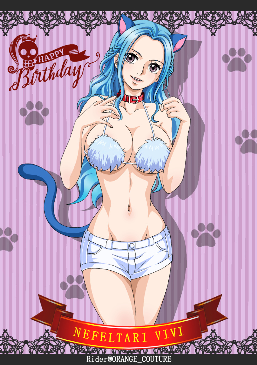 1girls blue_hair cat_ears cat_tail catgirl female female_focus female_only nefertari_vivi one_piece raida_(j5einmnjp3r49k6) solo_female