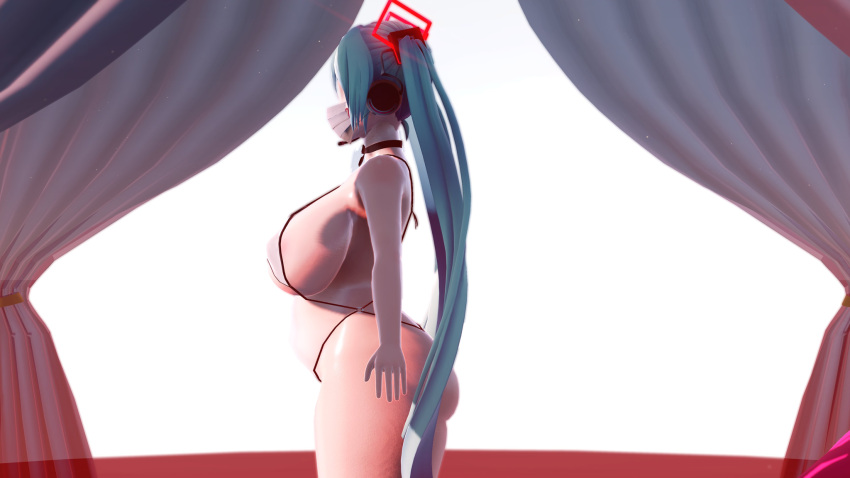 a_pose adopento big_ass hatsune_miku huge_breasts looking_left mmd sideboob thick_thighs vocaloid