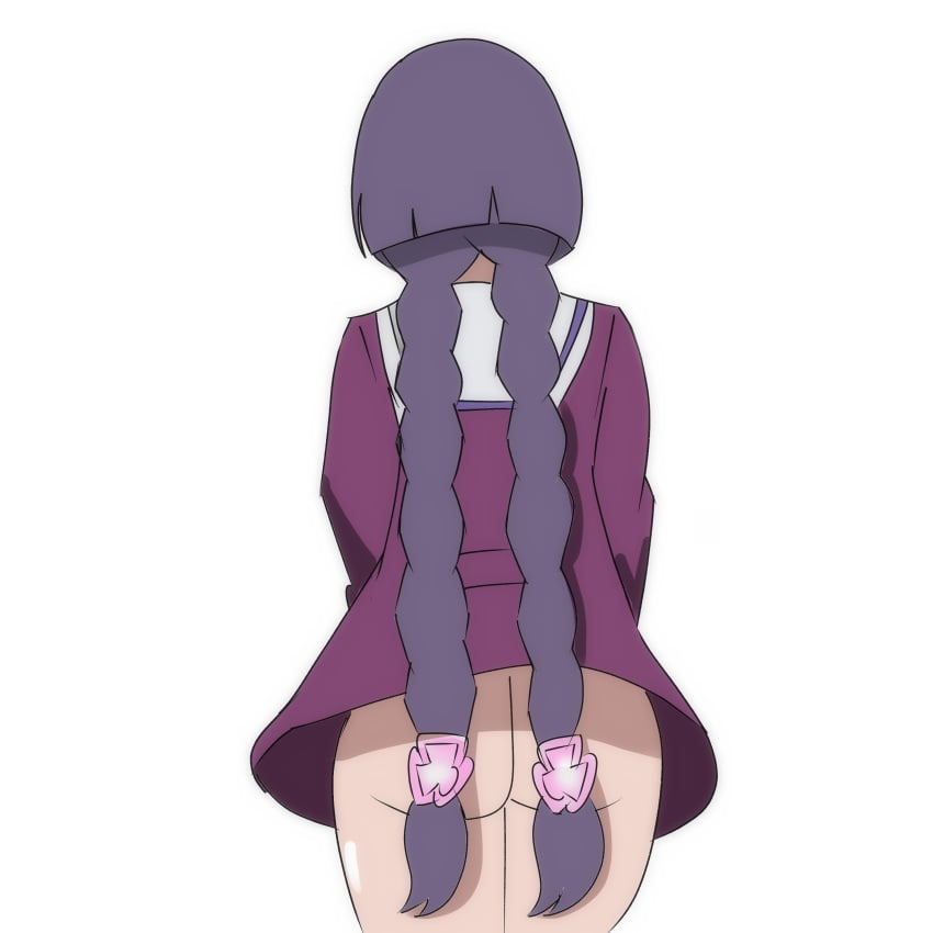 1girls armonia34 ass ass_focus back_view bob_cut boruto:_naruto_next_generations bottomless braided_hair braided_twintails dress female female_focus female_only hair_flower hair_ribbon hi_res high_resolution highres kakei_sumire long_hair naruto naruto_(series) no_panties pinup pose posing presenting_ass presenting_butt purple_hair ribbon ribbons school_girl school_uniform schoolgirl short_dress shounen_jump skimpy skimpy_clothes skimpy_dress solo solo_female solo_focus standing twintails very_long_hair white_background