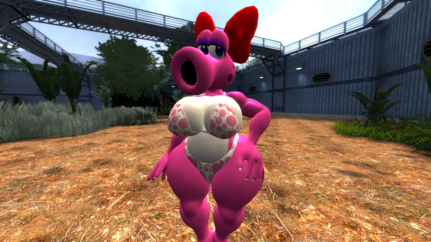 1girls 3d 3d_(artwork) alternate_version_available anthro big_breasts big_thighs bikini birdo bow breasts claws cleavage curvy eyeshadow fat female female_only half-closed_eyes hand_on_hip looking_at_viewer mario_(series) nintendo outside pink_body pink_skin purple_eyes purple_eyeshadow red_bow solo thhypercombine thhypercombine12 thick thick_hips thick_thighs thighs wide_hips