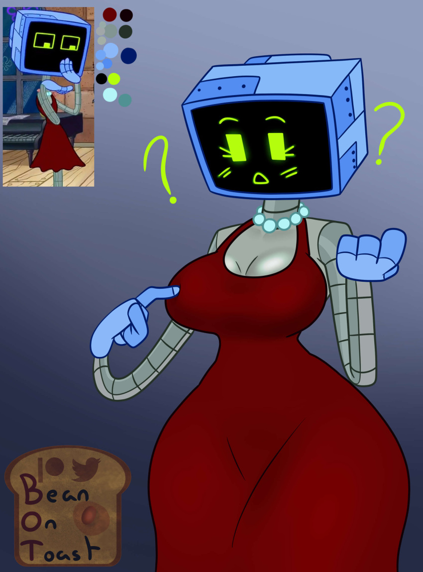 2d beanontoast big_breasts female humanoid karen_plankton robot robot_girl robot_humanoid screen_face silver_skin spongebob_squarepants thick_thighs tv tv_head