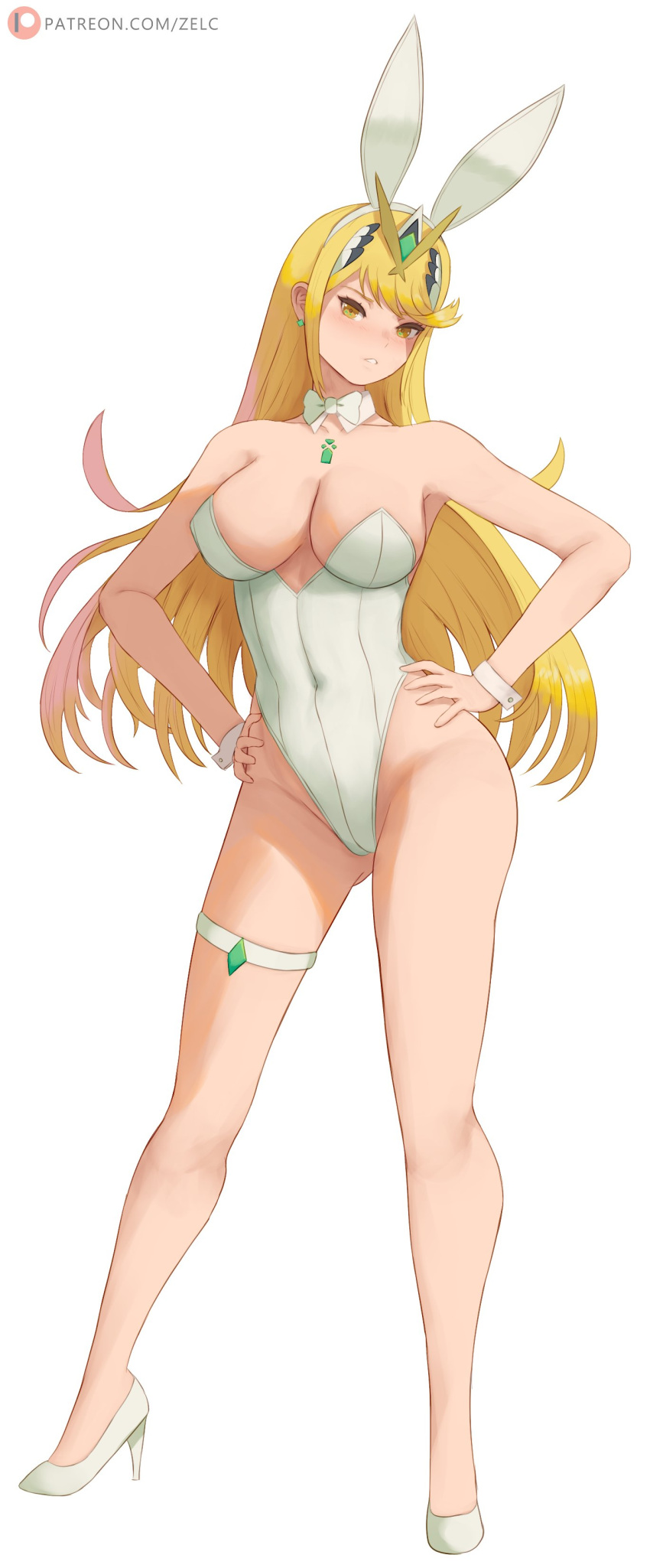 blonde_hair breasts core_crystal female female_only high_heels looking_at_viewer mythra nintendo solo tagme xenoblade_(series) xenoblade_chronicles_2 zelc-face