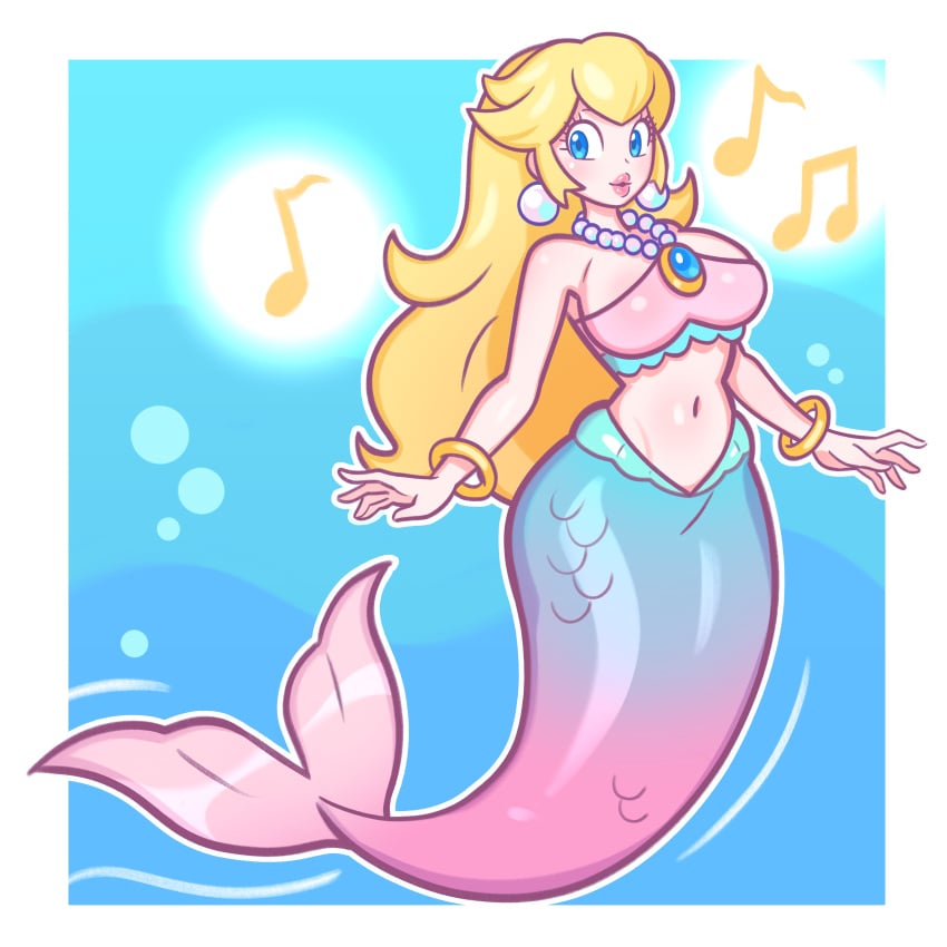 1:1 1girls 2020s 2024 absurd_res blonde_hair blue_eyes bracelet breasts earrings female female_only jewelry luma_draws mario_(series) mermaid mermaid_peach musical_note navel necklace nintendo png princess_peach princess_peach:_showtime! solo underwater very_long_hair water