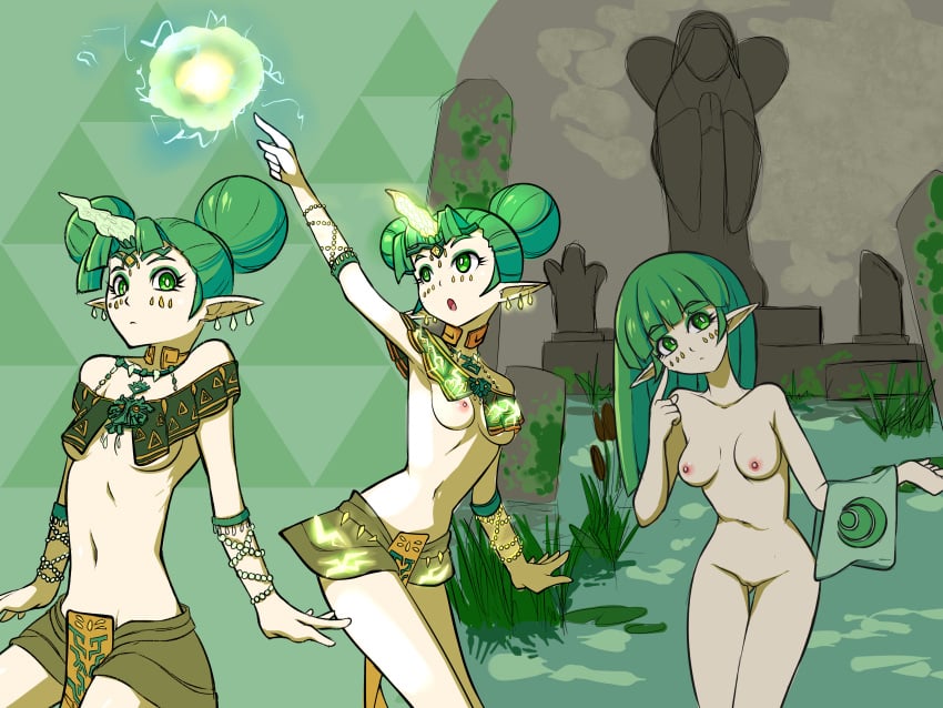 1girls areolae breasts breath_of_the_wild double_bun envious_fool farore female female_only goddess green_eyes green_hair hair_bun horn light-skinned_female light_skin nintendo nipples pointy_ears small_breasts solo tears_of_the_kingdom the_legend_of_zelda