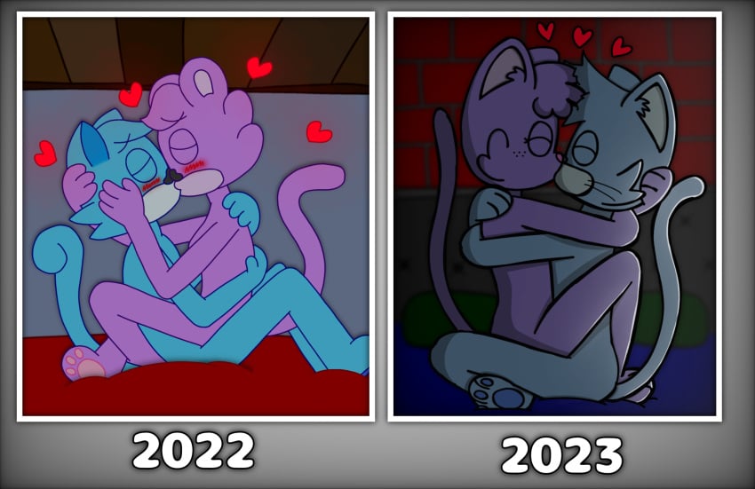 2022 2023 ambiguous_gender anthro blush colored comparing digital_drawing_(artwork) digital_media_(artwork) domestic_cat duo eggnaug felid feline felis female female_penetrated flat_colors from_front_position fur hair happy hi_res lotus_position lucy_(eggnaug) male male/female male_penetrating male_penetrating_female mammal marshall_(eggnaug) multiple_images nude penetration sex shaded tail text timelapse url wholesome