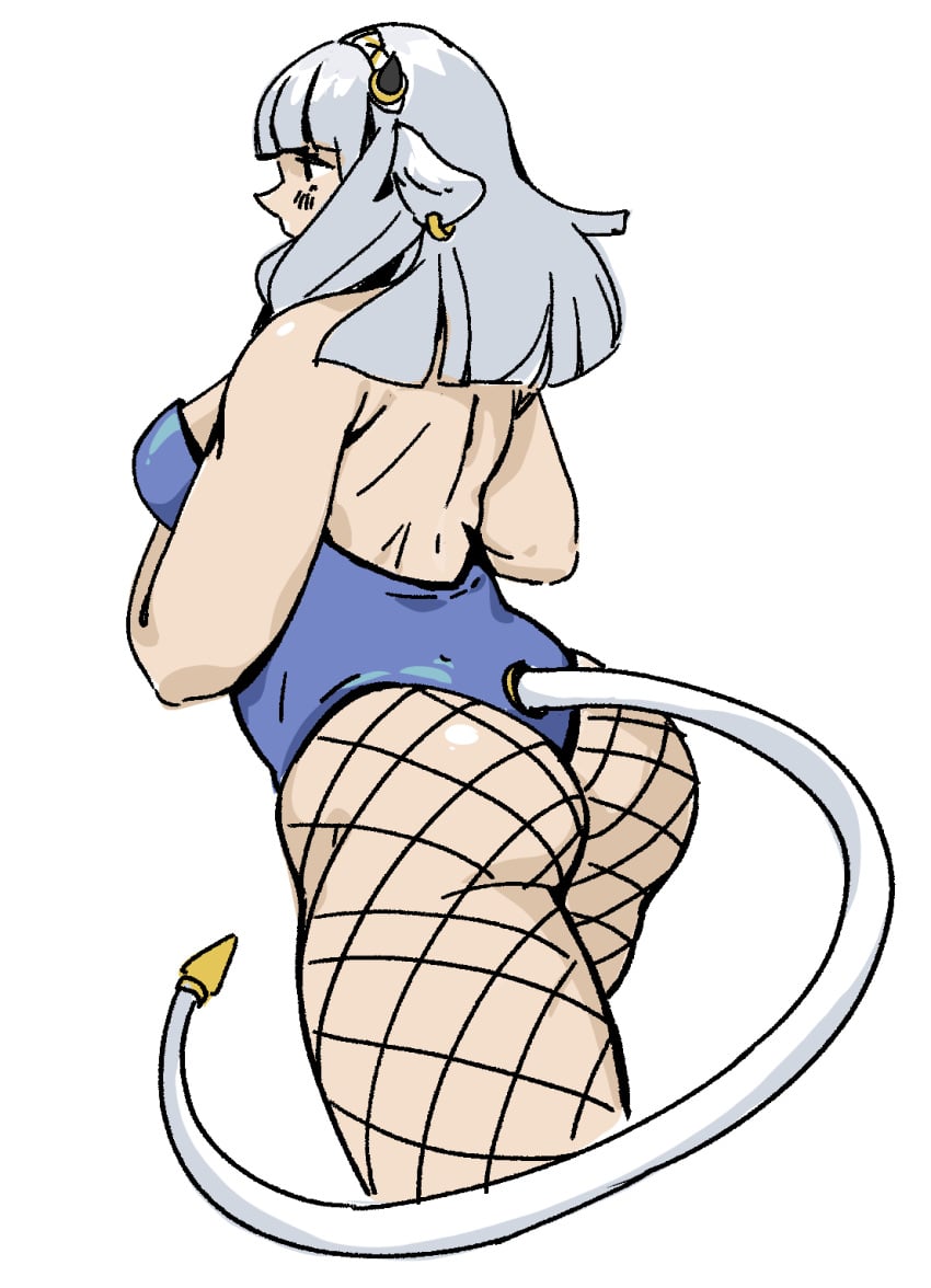 1girls alternate_costume ash_(fire_emblem) ass breasts cow_girl eili_enie female female_only fire_emblem fire_emblem_heroes fishnet_legwear fishnet_stockings fishnets grey_hair large_ass leotard medium_breasts nintendo solo tail white_background