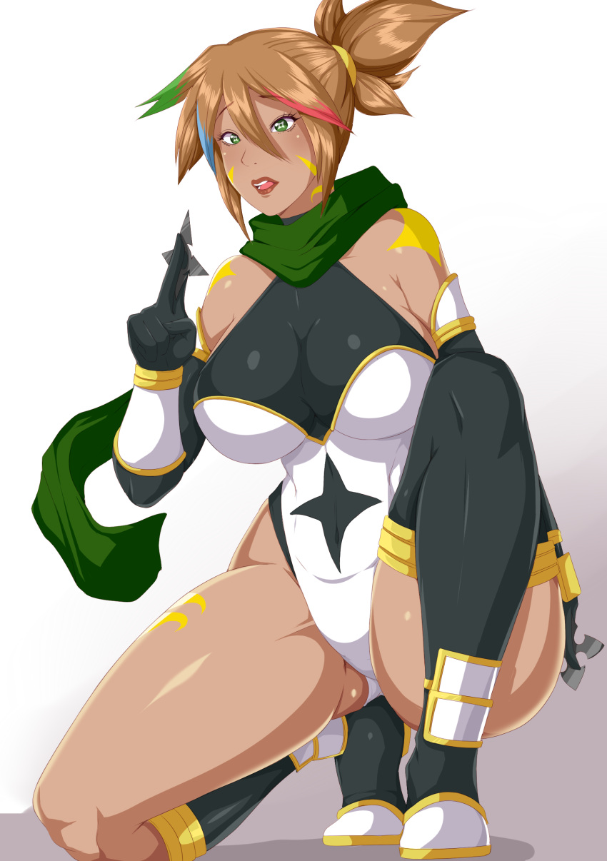 body_markings brown_hair green_eyes haarmades ninja oc rika_dimensional_ninja shuriken unusual_pupils