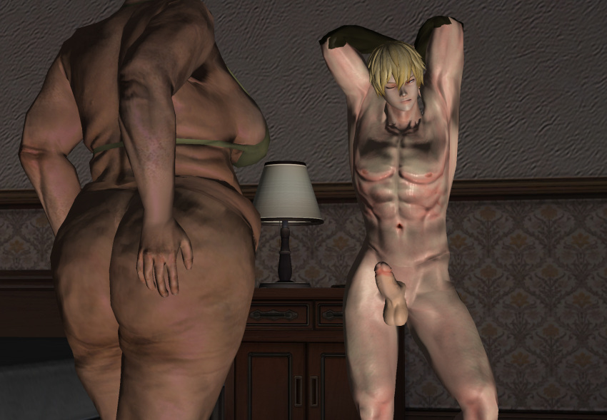 1boy 1boy1girl 1girls 3d abs arms_behind_head ass_grab athletic_male blonde_hair cellulite cfnm chubby_female erect_nipples erect_penis erection faceless_female fatal_fury garou:_mark_of_the_wolves gilf grand_theft_auto_v granny hands_behind_head king_of_fighters long_ass male_focus muscular_male old_woman older_female pecs penis rock_howard small_penis snk straight ugly_bastard xnalara younger_male