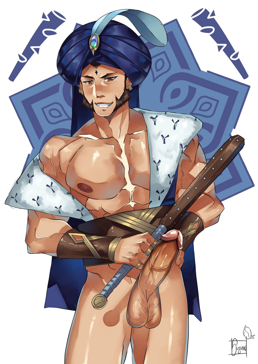 1boy arabic_zodiac boner erect_penis erection hard_on looking_at_viewer male_only muscles muscular muscular_male nail_(zodiac) smiling_at_viewer suzumeyaoi veiny_penis zodiac